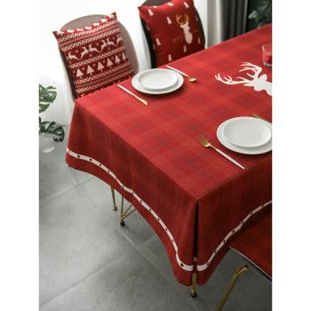ins北歐圣誕節紅色格子桌布長方形新年節日聚會臺布美式餐桌布藝