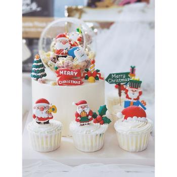 2023圣誕節烘焙蛋糕裝飾擺件軟膠圣誕老人水晶球紙杯甜品臺插件