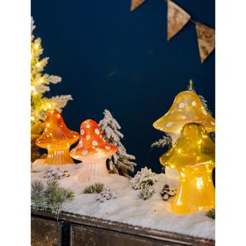 掬涵圣誕節蘑菇燈小夜燈桌面玻璃擺件閃亮發光場景禮物兒童房裝飾