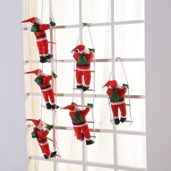 圣誕節裝飾品爬梯子爬繩圣誕老人場景裝飾吊頂掛件兒童禮物禮品