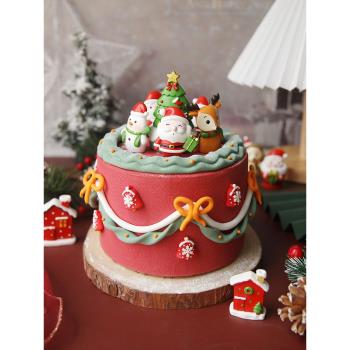 圣誕節快樂烘焙蛋糕裝飾擺件樹脂圣誕老人雪人麋鹿兔子圣誕樹插件