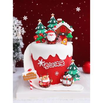 圣誕節烘焙蛋糕裝飾滑雪雪橇圣誕老人雪人麋鹿玩偶擺件圣誕樹插牌