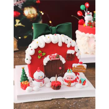 圣誕節烘焙蛋糕裝飾玩偶3D立體小熊小兔雪人圣誕夜場景微景觀擺件