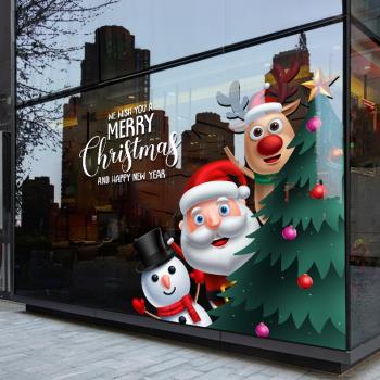 2024新年圣誕節裝飾玻璃門貼紙卡通雪人麋鹿老人窗花櫥窗靜電貼畫