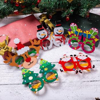 幼兒園兒童圣誕節手工DIY制作材料包 圣誕雪人毛氈布粘貼裝扮眼鏡