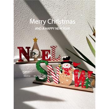 圣誕節裝飾用品創意可愛彩色英文字母木牌木質雪人老人桌面擺件