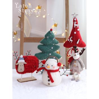 圣誕節裝飾ins羊毛氈圣誕老人公仔場景布置擺件雪人麋鹿掛件玩具