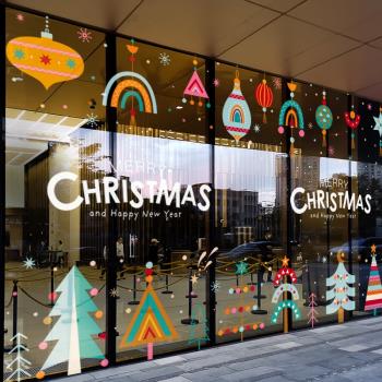 圣誕節裝飾品場景布置窗花卡通大型窗貼店面櫥窗靜電玻璃貼門貼紙