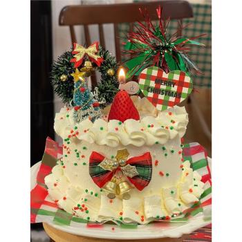 圣誕節老人蠟燭蛋糕裝飾擺件圣誕蝴蝶結圣誕彩色燈泡拉旗彩色麥片