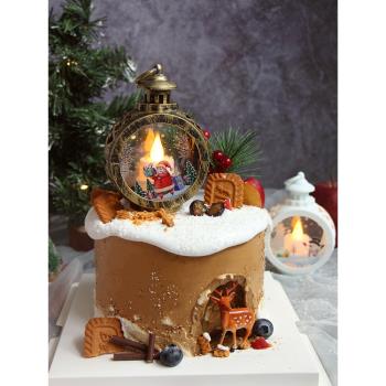 圣誕節蛋糕裝飾手提LED燈擺件圣誕老人雪人麋鹿插件節日氣氛裝扮