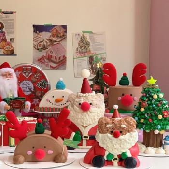 韓式圣誕節毛線小帽子烘焙裝飾毛絨紅麋鹿角紅鼻子紅毛球蛋糕插件