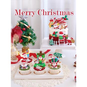 網紅圣誕節烘焙蛋糕裝飾擺件軟膠雪人圣誕老人轉轉甜品臺紙杯插件