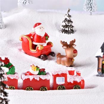 圣誕節麋鹿圣誕老人雪橇鹿車微景觀蛋糕裝飾擺件圣誕火車樹脂擺件
