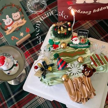 2024圣誕節許愿樹蛋糕裝飾紙杯圣誕樹圣誕老人插牌草圈甜品臺插件