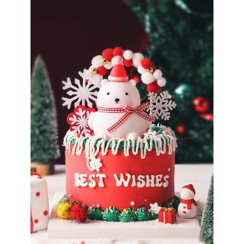 圣誕烘焙蛋糕裝飾圣誕帽小白熊LED小夜燈玩偶擺件可愛熊寶寶禮物