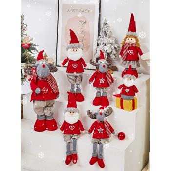 圣誕節紅色布藝雪人伸縮公仔圣誕老人裝飾擺件娃娃玩偶圣誕小禮物