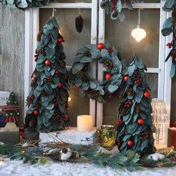圣誕節小圣誕樹裝飾花環藤條擺件房子商場櫥窗場景拍攝道具ins風