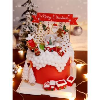 圣誕節水晶球擺件烘焙蛋糕裝飾圣誕老人雪人火車網紅甜品裝扮插件