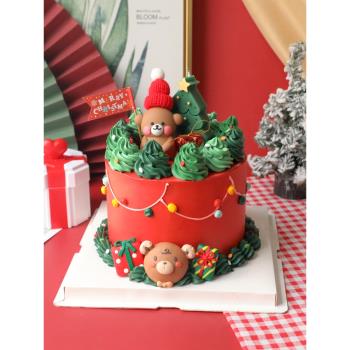 網紅圣誕節烘焙蛋糕裝飾擺件小熊禮物圣誕樹毛線帽子蠟燭派對插件