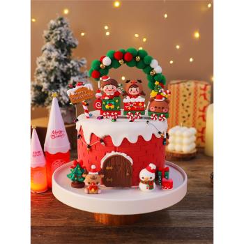 圣誕節男孩女孩小熊火車玩偶擺件蛋糕裝飾雪人麋鹿圣誕樹禮物插牌