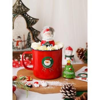 網紅圣誕水晶球裝飾擺件杯子蛋糕紅色搪瓷杯圣誕節雪人圣誕樹貼紙