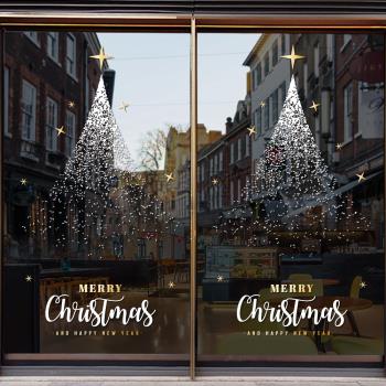 2024圣誕節裝飾窗貼窗花墻貼畫商場珠寶店鋪櫥窗靜電玻璃貼門貼紙