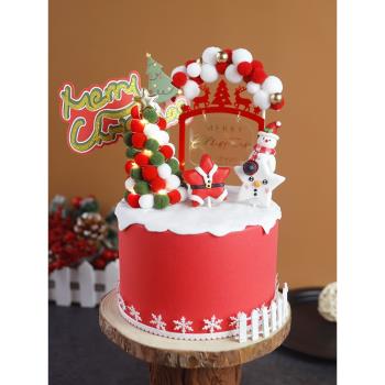 烘焙圣誕節蛋糕裝飾擺件插件亞克力插卡網紅毛球圣誕樹老人插旗