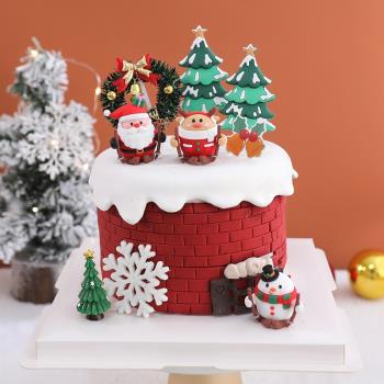 圣誕節烘焙蛋糕裝飾卡通雪橇圣誕老人麋鹿雪人禮物盒立體玩偶擺件