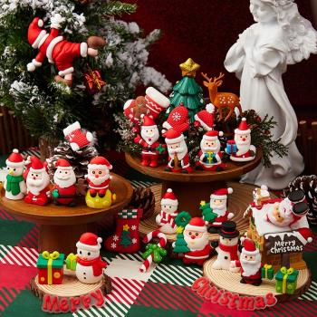 圣誕節蛋糕裝飾擺件軟膠圣誕老人麋鹿雪人襪子節日烘焙插件配件