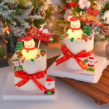 圣誕節蛋糕裝飾發光雪人擺件圣誕燙金絲帶軟膠圣誕老人圣誕樹插件