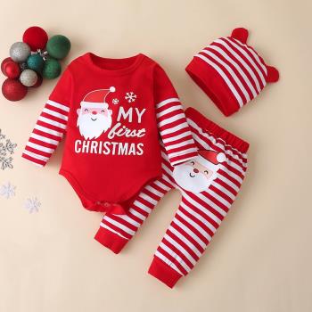 圣誕節服裝兒童嬰兒寶寶衣服可愛哈衣爬服圣誕老人造型裝扮連體衣
