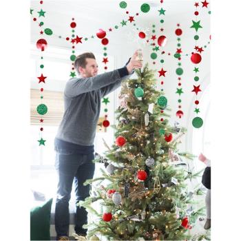 圣誕節裝飾用品紅綠星星圓點拉花櫥窗場景布置圣誕氛圍空中吊飾