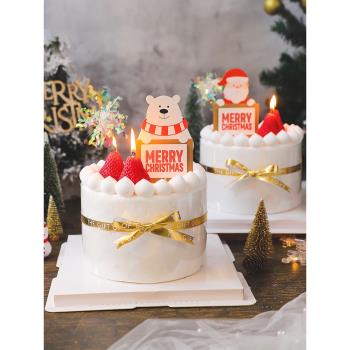 圣誕節烘焙蛋糕裝飾圣誕老人北極熊插牌仿真草莓蠟燭雪人路牌擺件