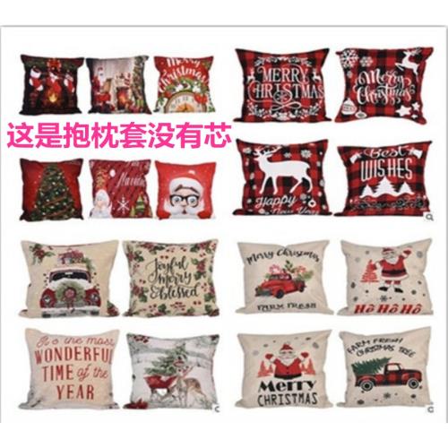 圣誕節裝飾絨布抱枕頭套卡通圣誕老人印花方形抱枕套禮物不含枕芯