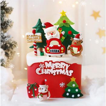 2023圣誕節烘焙蛋糕裝飾汽車禮盒圣誕老人麋鹿圣誕樹插件派對裝扮