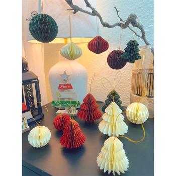 【心悠】圣誕節蜂窩折紙裝飾品圣誕樹金粉球燈籠DIY氛圍裝飾掛件