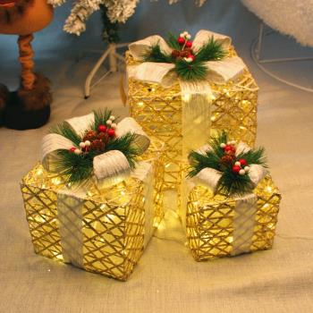 圣誕節鐵藝禮品盒商場酒店櫥窗場景布置圣誕樹裝飾發光禮盒三件套
