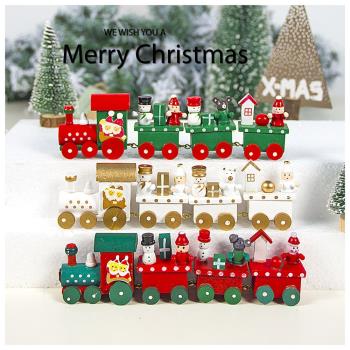 新款圣誕裝飾品木質彩繪小火車擺件 ins風圣誕節家居裝飾擺件北歐
