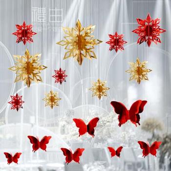 圣誕節新年店鋪裝飾掛飾蝴蝶櫥窗吊頂創意商場店鋪櫥窗場景布置