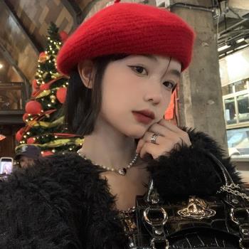 高品質女秋冬季韓版圣誕節貝雷帽