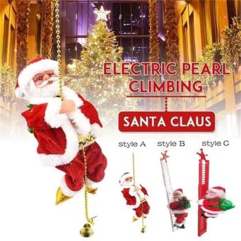 圣誕老人爬梯爬珠玩偶電動音樂老人公仔圣誕節會爬的裝飾擺件玩具