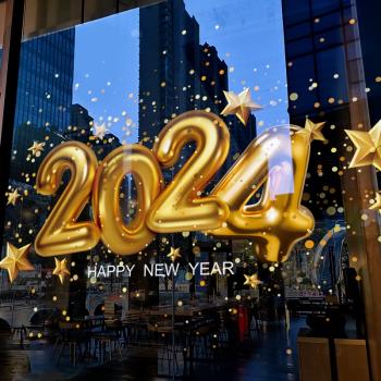 新年裝飾窗貼金色2024貼畫元旦圣誕節窗花龍年櫥窗靜電玻璃門貼紙
