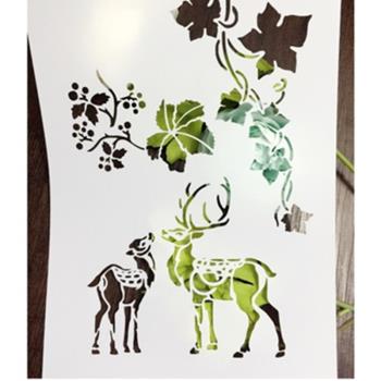 圣誕節型版板花藤小鹿鏤空創意手作平涂拓印模板型染017