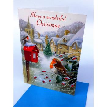 英國郵箱雪景對折紀念圣誕賀卡