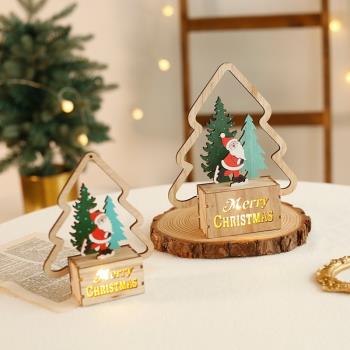 merry christmas圣誕裝飾小物件帶燈木質小擺件發光亮燈圣誕節ins