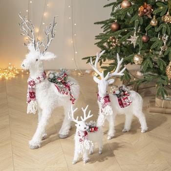 港恒圣誕節裝飾品白色麋鹿公仔玩偶家用商場櫥窗布置圣誕樹擺件