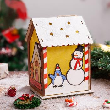 圣誕節木質小屋 兒童創意手工DIY雪屋彩繪涂鴉木制房子發光餅干屋