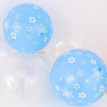 圣誕節藍色圓形雪花氣球冰雪奇緣女孩生日裝飾布置裝扮場景派對