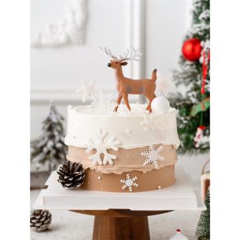 圣誕節主題烘焙蛋糕裝飾白角公鹿麋鹿擺件平安夜派對雪花插件裝扮