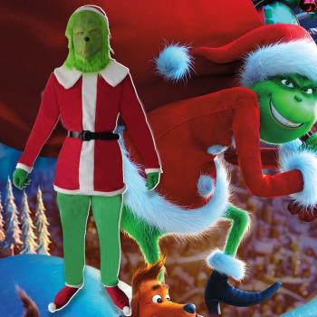 新款The Grinch圣誕節cosplay服飾圣誕怪杰綠毛cos怪格林奇全套裝